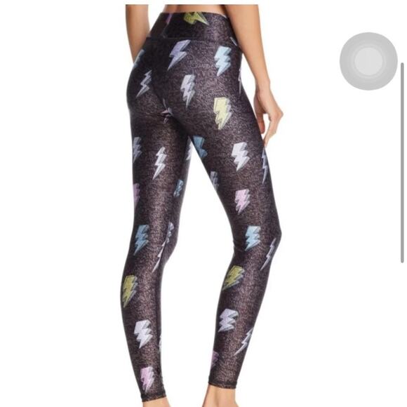 TEREZ LIGHTNING BOLT Black Multicolor Cropped LEGGINGS Size Large - Picture 3 of 11